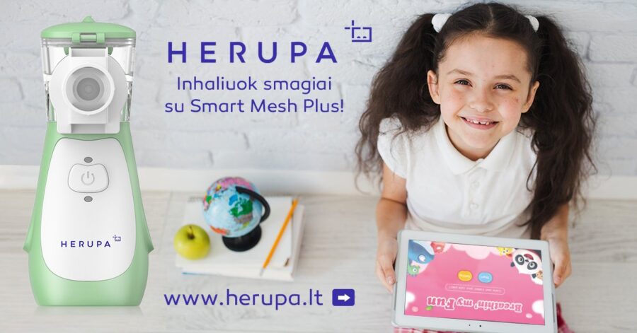 Inhaliatorius Herupa Smart Mesh Plus ir App žaidimas inhaliuojant